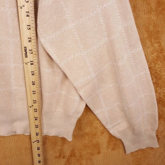 LUNYA Sweater Womens Medium Tan Plaid Crew Cozy Cotton Silk Pullover Comfort - Picture 7 of 8